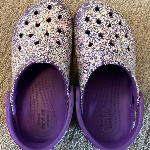 Purple Glitter Crocs, Gently Worn, Childs Sz 12, Smoke Free Home - Picture 2 of 5